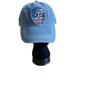 American Flag‎ Skull Patch Cap Adjustable Unisex Blue